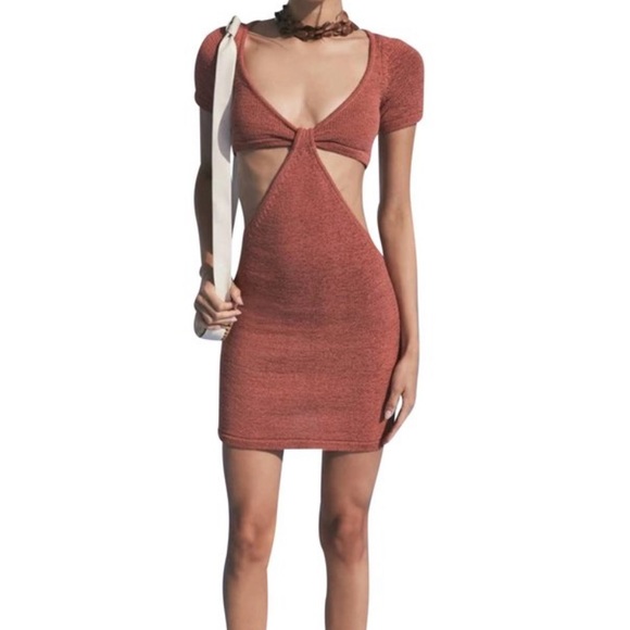 Cult Gaia Orange Billie Knit Side Cutout Short Casual Dress - Picture 7 of 16